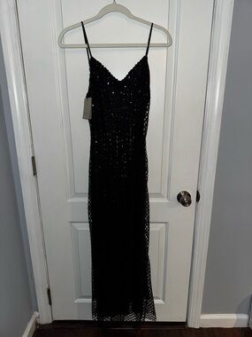 All Saints Black Sequin Mesh Maxi Dress